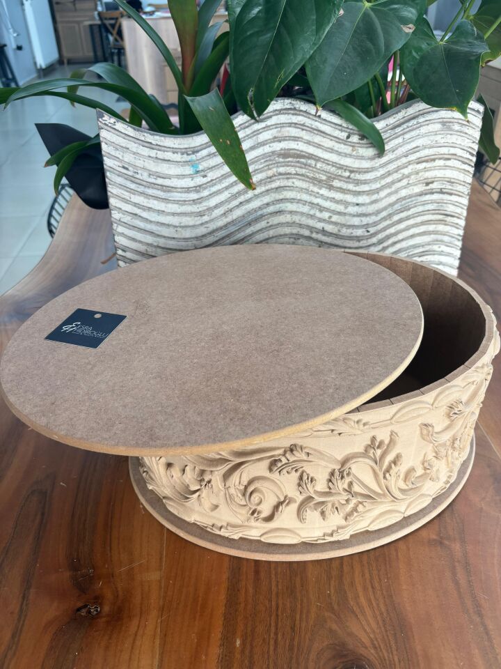 Derin Oymalı Yuvarlak Ahşap Kutu No:6